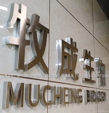 彩色墙面漆加拉丝不锈钢字LOGO墙